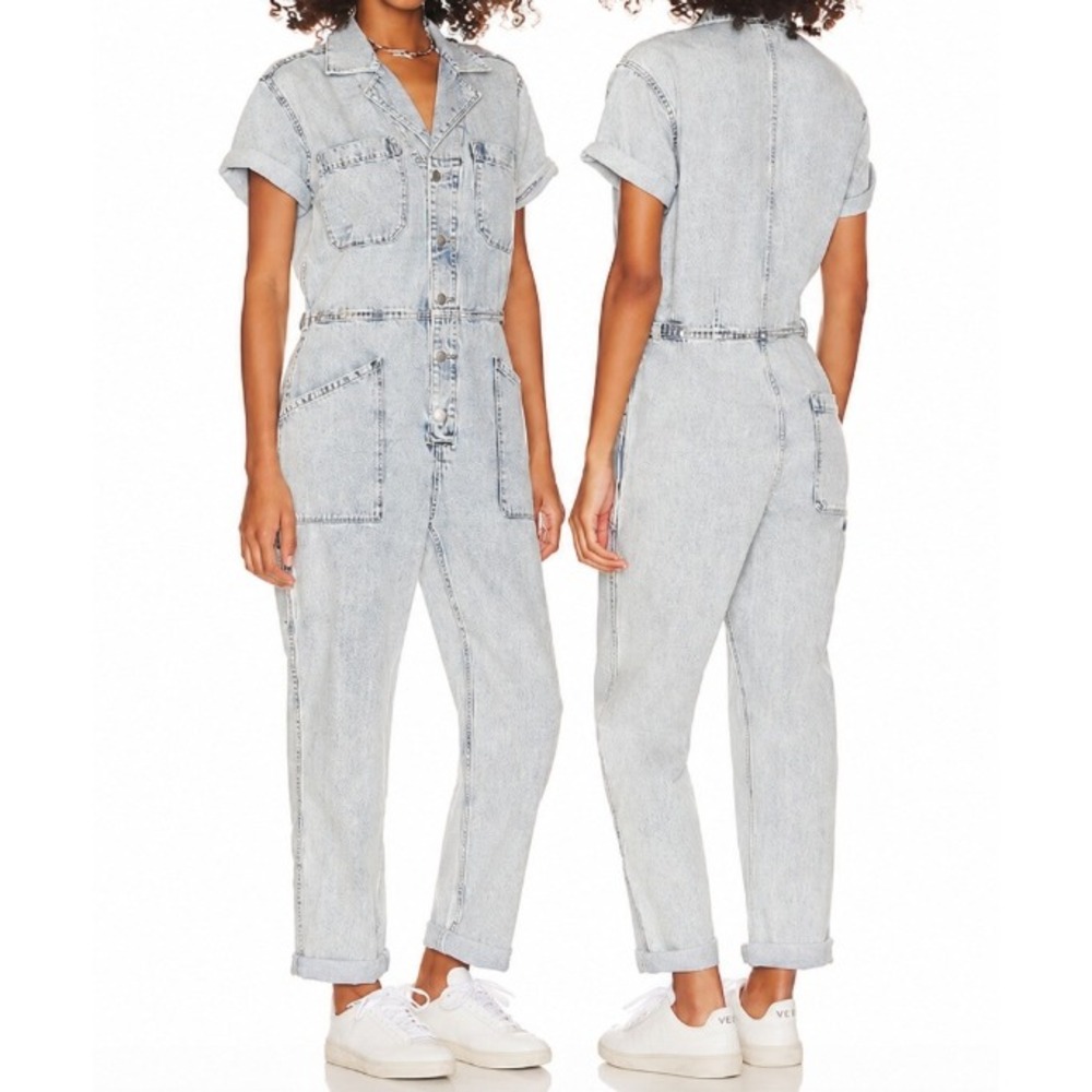 Pistola Womens L Grover Denim Jumpsuit Boiler Suit in Light Wash